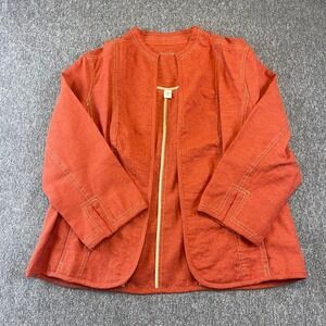 Coldwater Creek Open Front Linen Blazer Textured Jacket Career Casual Orange 12